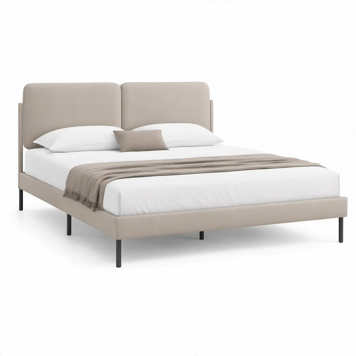 Gepolstertes Doppelbett 180 x 200 cm Beige/Schwarz