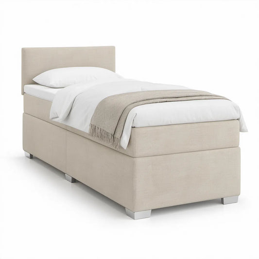 Gepolstertes Einzelbett 90 x 200 cm mit hohem Kopfteil, Beige
