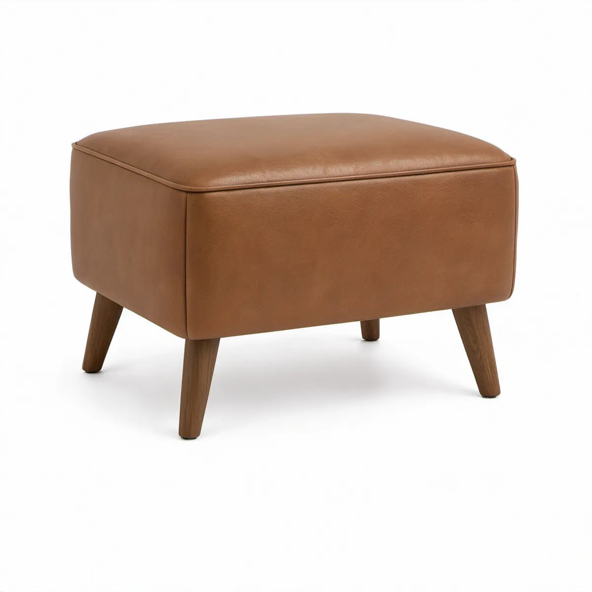 Rechteckiger Fuss­hocker 60 x 45 x 43 cm aus PU-Kunstleder in Cognacbraun mit Massivholzbeinen