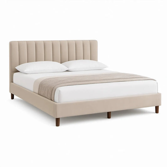 Gepolstertes Doppelbett aus Kunstleder Beige, Liegefläche 180 x 200 cm