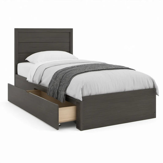 Einzelbett mit Schublade, 90 × 200 cm, Gesamtmasse 104 × 213 × 122 cm, Anthrazit