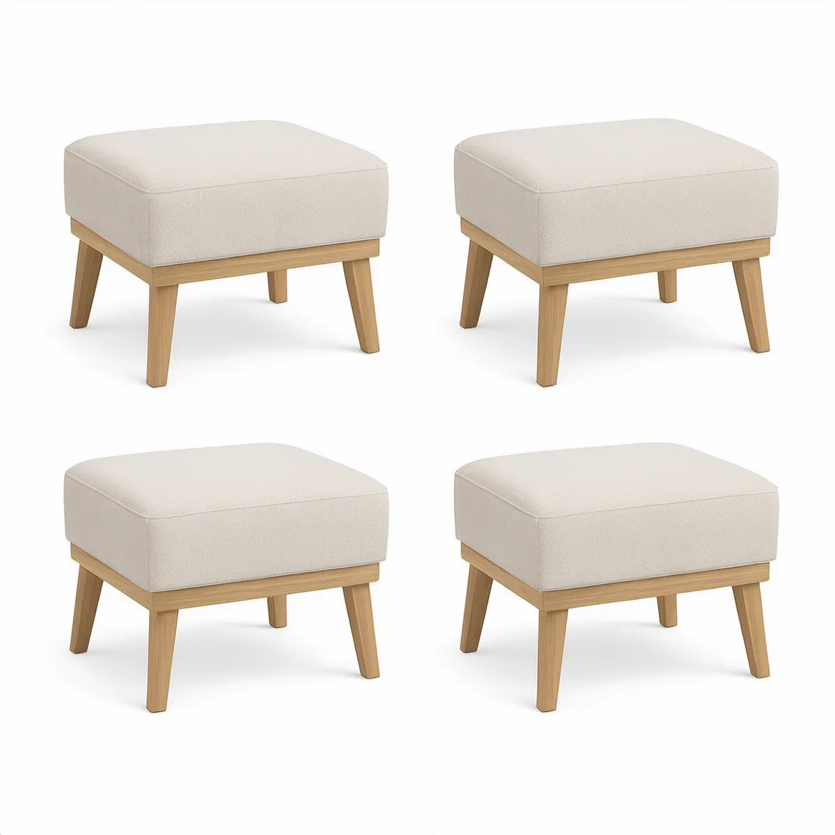 Rechteckiger Polsterhocker mit Polyesterbezug und Massivholzbeinen, Creme/Natur, 60 x 45 x 45 cm