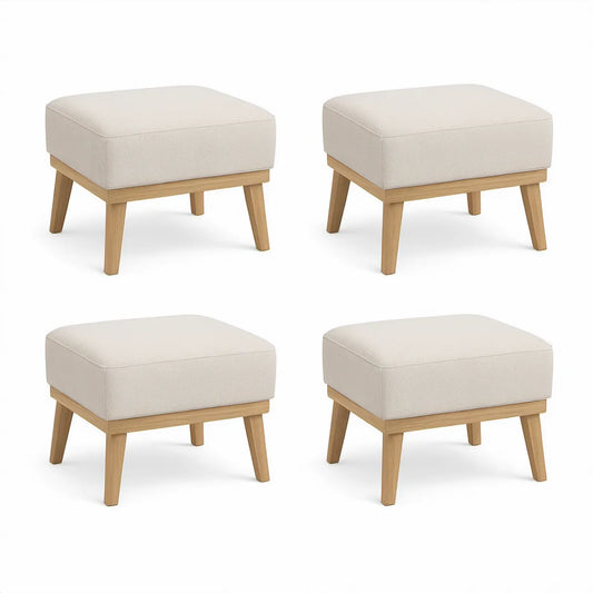 Rechteckiger Polsterhocker mit Polyesterbezug und Massivholzbeinen, Creme/Natur, 60 x 45 x 45 cm