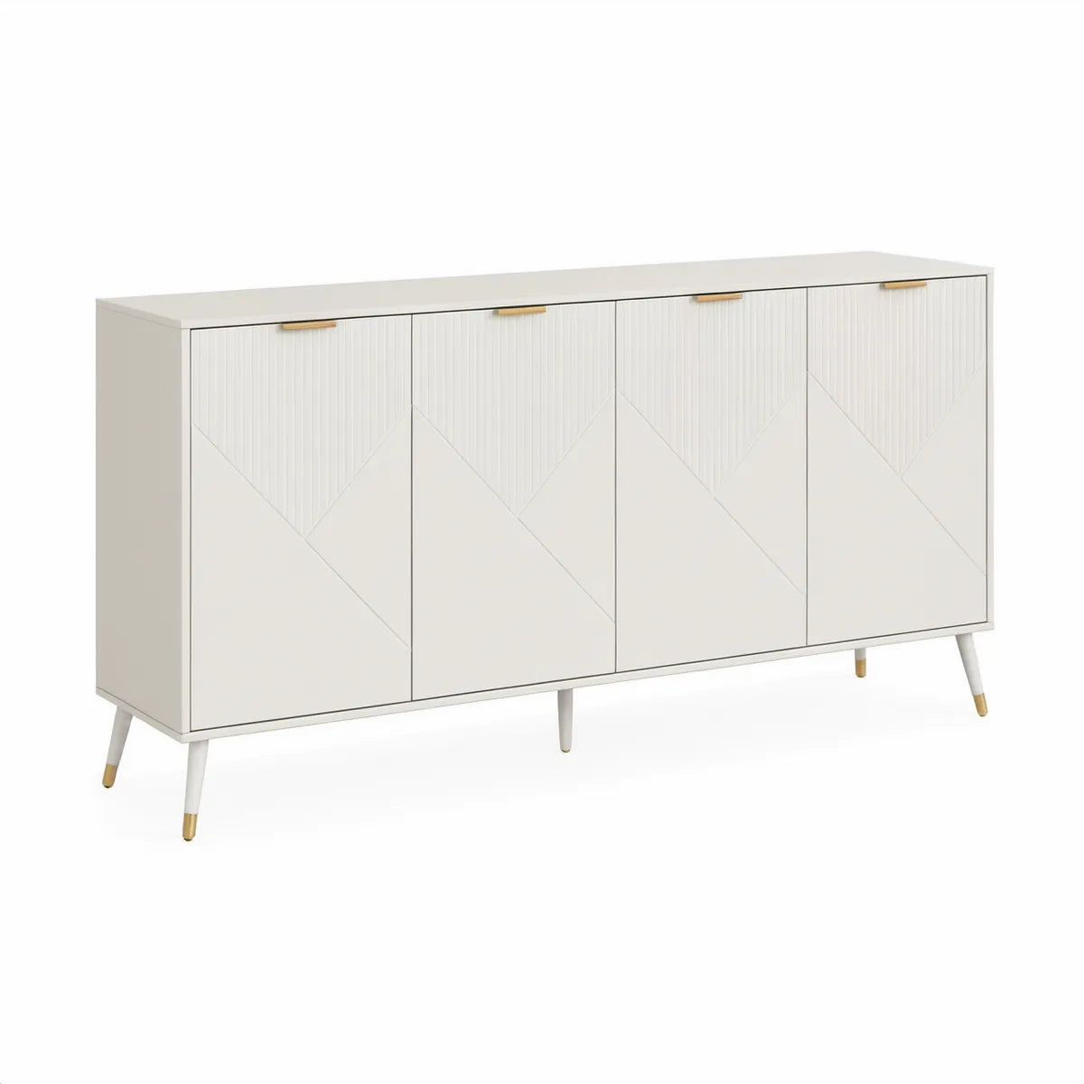 Sideboard mit 4 Türen, 160 x 40 x 80 cm, Weiss/Gold