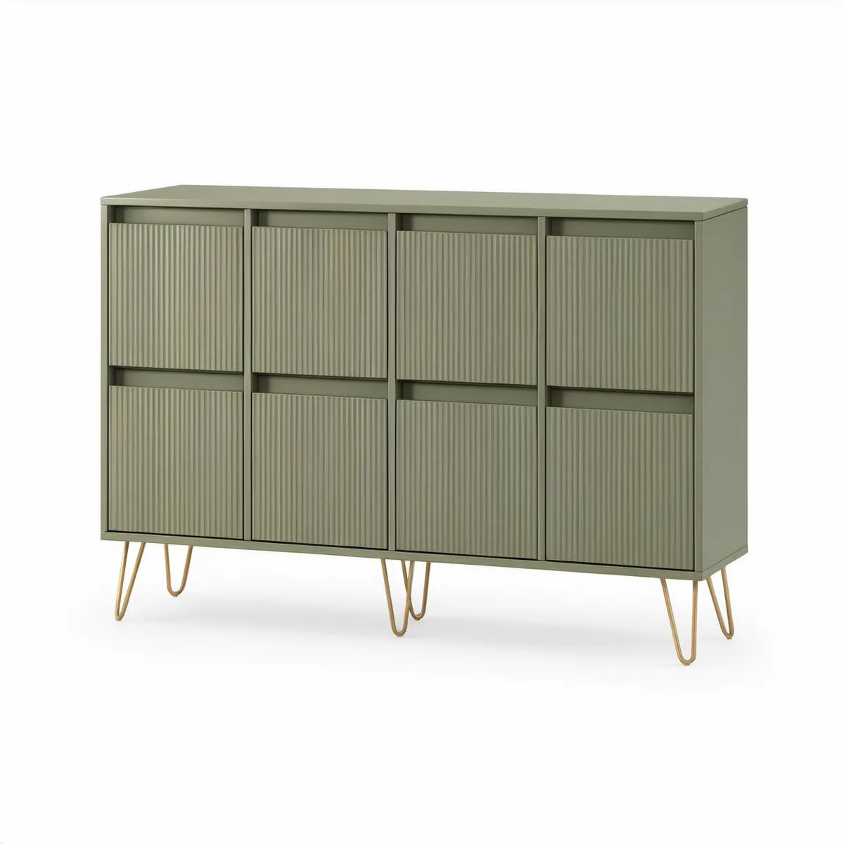 Sideboard mit 4 Türen, 160 x 40 x 90 cm, MDF, Salbeigrün mit goldfarbenen Stahlbeinen
