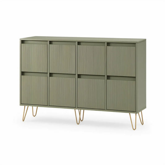 Sideboard mit 4 Türen, 160 x 40 x 90 cm, MDF, Salbeigrün mit goldfarbenen Stahlbeinen