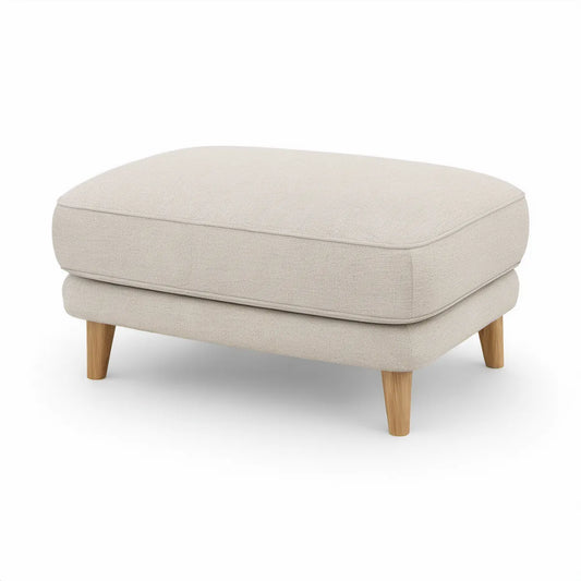 Rechteckiger Polsterhocker in Creme mit Naturholzbeinen, 90 x 70 x 44 cm
