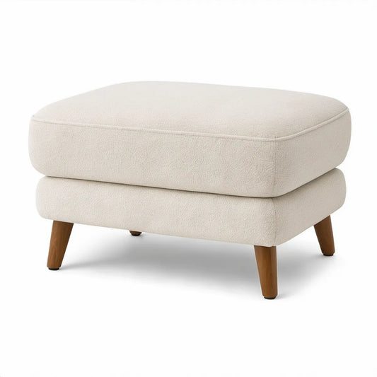 Rechteckiger Polsterhocker aus Bouclé-Polyester in Creme, 75 x 60 x 45 cm