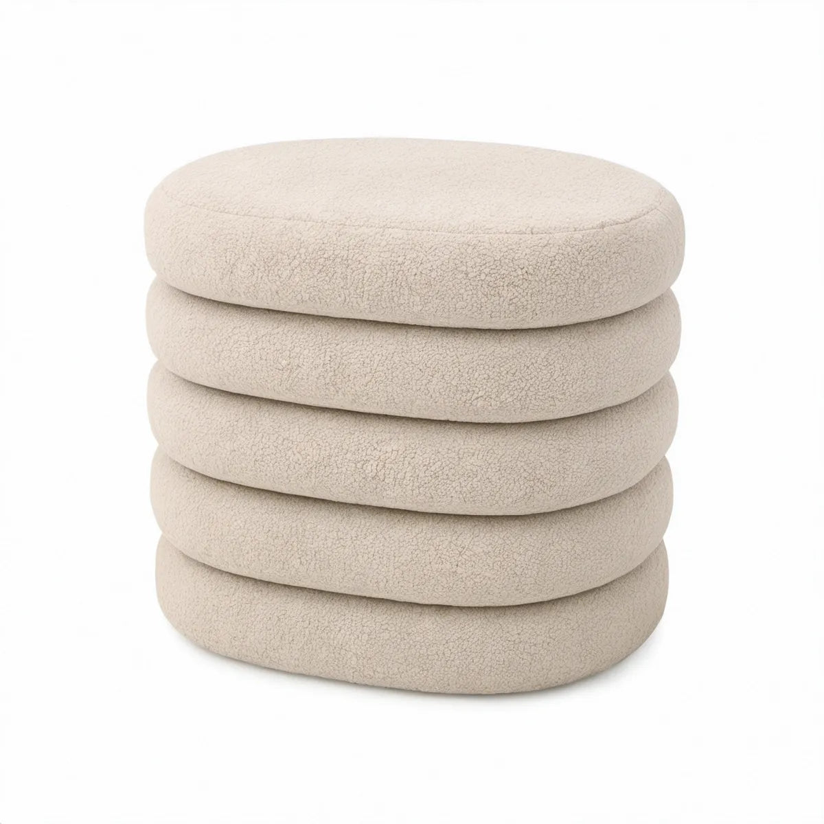 Runder Bouclé-Polsterhocker Creme, Ø 50 × 48 cm