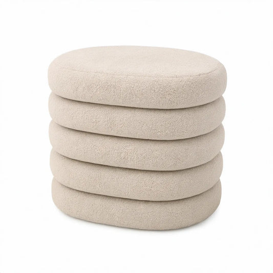 Runder Bouclé-Polsterhocker Creme, Ø 50 × 48 cm