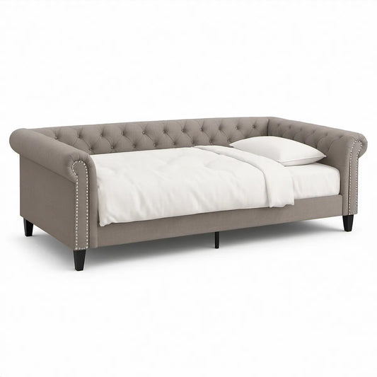 Gepolstertes Tagesbett 90 x 200 cm mit Knopfheftung, Taupe