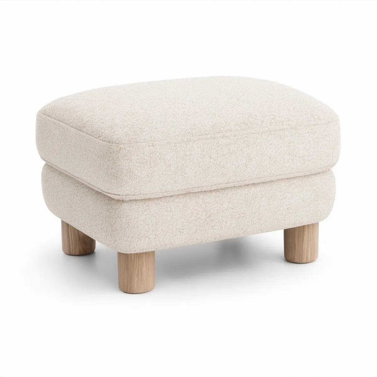 Gepolsterter Fuss-Hocker mit Bouclé-Bezug in Creme/Natur, 70 x 60 x 44 cm