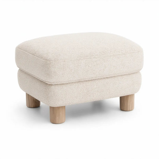 Gepolsterter Fuss-Hocker mit Bouclé-Bezug in Creme/Natur, 70 x 60 x 44 cm